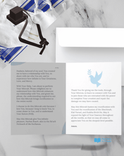 Load image into Gallery viewer, Folded Tefillah Card – “Before a Mitzvah” by Rabbi Michoel Gutmacher – Elegant Blue Design – Inspirational Prayer Booklet